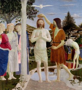 Piero della Francesca, "Battesimo di Cristo" (1448-1450). Londra, National Gallery.