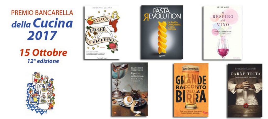 Il logo e i sei libri finalisti del Bancarella Cucina 2017