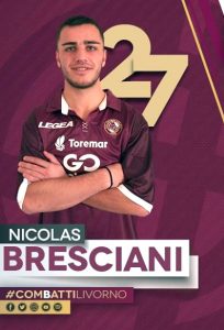 Dal sito del Livorno Calcio l'immagine di Nicolas Bresciani con la sua nuova maglia