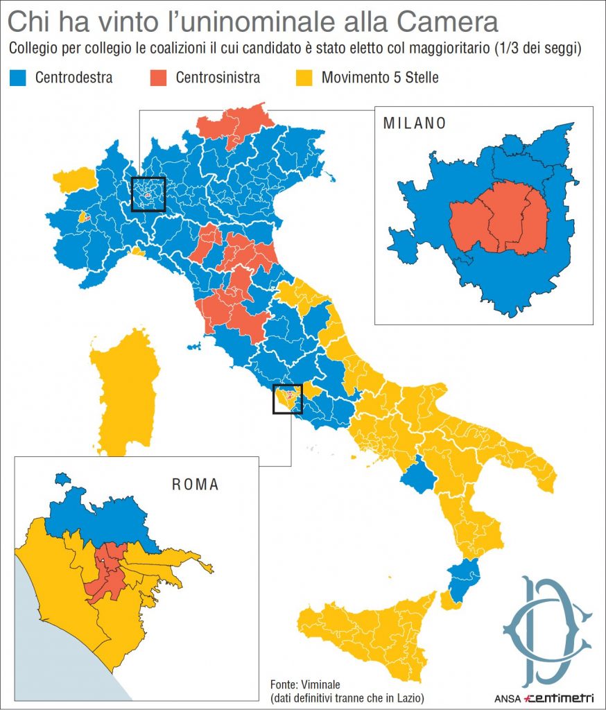 Elezioni 2018 la mappa dei risultati nei collegi uninominali alla Camera