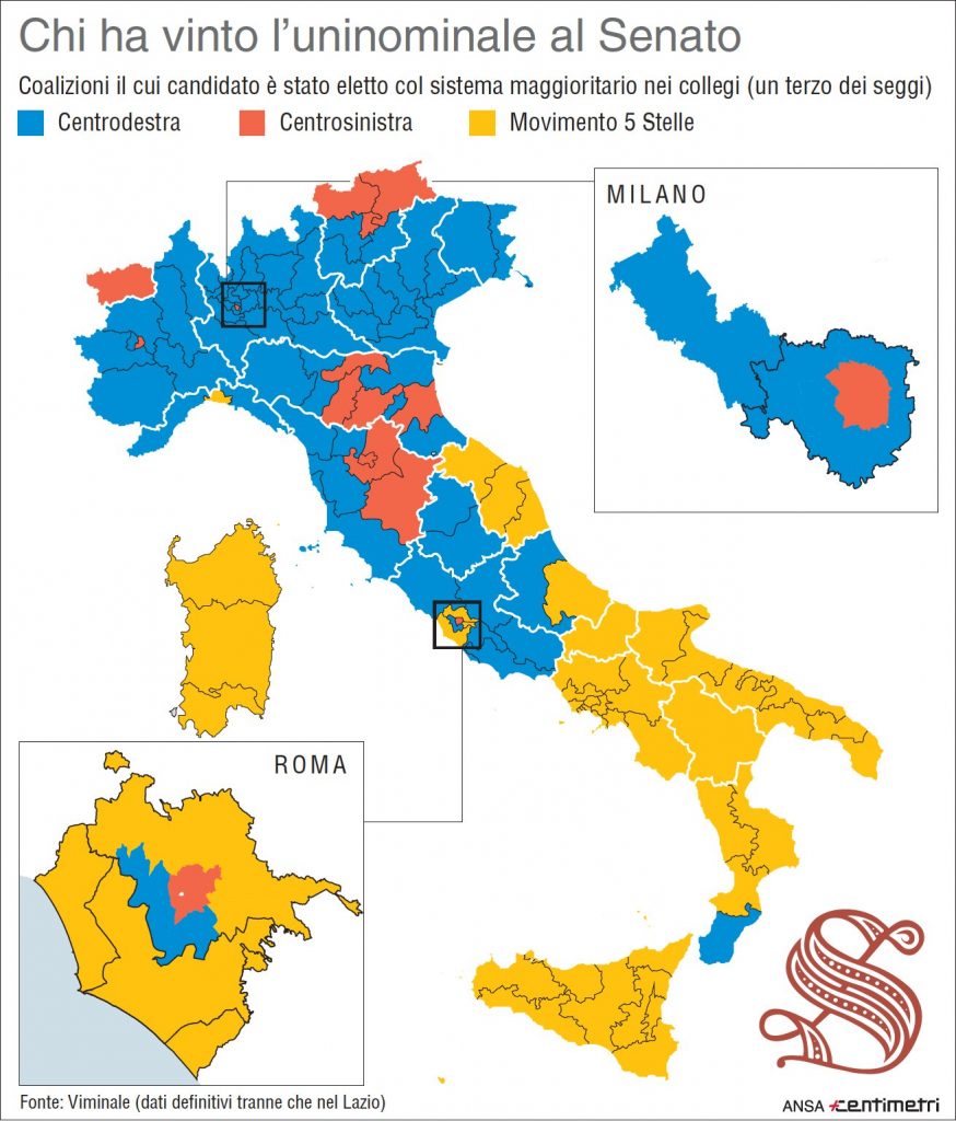Elezioni 2018 la mappa dei risultati nei collegi uninominali al Senato