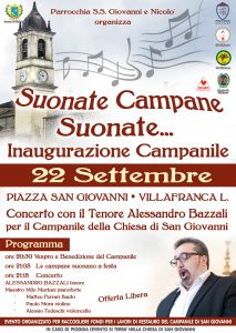 La locandina dell'evento con l'inaugurazione del campanile di San Giovanni a Villafranca