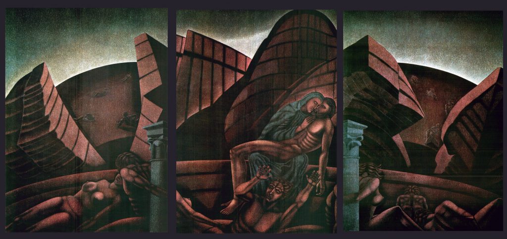 Il trittico il "Crepuscolo" realizzato dal pittore Loris Ricci