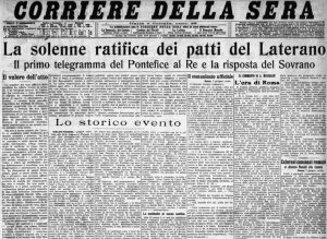 La prima pagina con la quale il Corriere della Sera annuncia la firma dei Patti