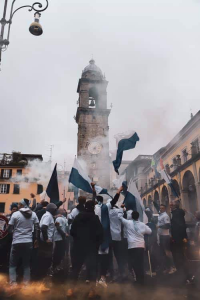 La festa in città, al ritorno della squadra, in piazza della Repubblica