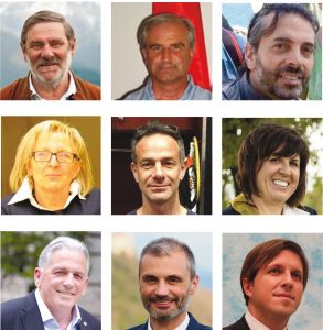 I nove sindaci eletti. Da sinistra a destra partendo dall'alto. Carletto Marconi (Bagnone), Riccardo Ballerini (Casola), Antonio Maffei (Comano), Annalisa Folloni (Filattiera), Gianluigi Giannetti (Fivizzano), Camilla Bianchi (Fosdinovo), Renzo Martelloni (Licciana), Marco Pinelli (Podenzana), Matteo Mastrini (Tresana).
