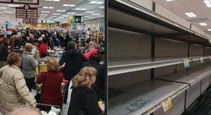 Un'altra immagine simbolo della psicosi corona virus. Supermercati presi d'assolto e scaffali svuotati