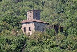 L’antico castello Malaspina ormai assediato dalla vegetazione del bosco circostante.