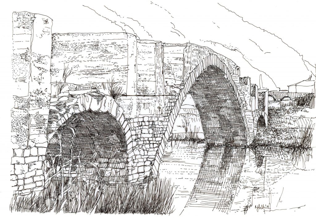 Il ponte medievale di Caprigliola nel disegno di Roberto Ghelfi