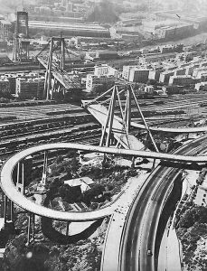 Il "Ponte Morandi" in costruzione nel 1966