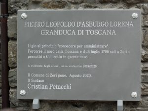 La lapide che ricorda il passaggio del Granduca Pietro Leopoldo a Coloretta