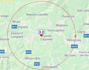 L'epicentro del terremoto, nei pressi del comune di Casola