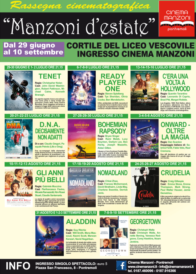 Cinema: in arrivo il “Manzoni d’estate” rassegna cinematografica all’aperto Cinema: in arrivo il “Manzoni d’estate” rassegna cinematografica all’aperto