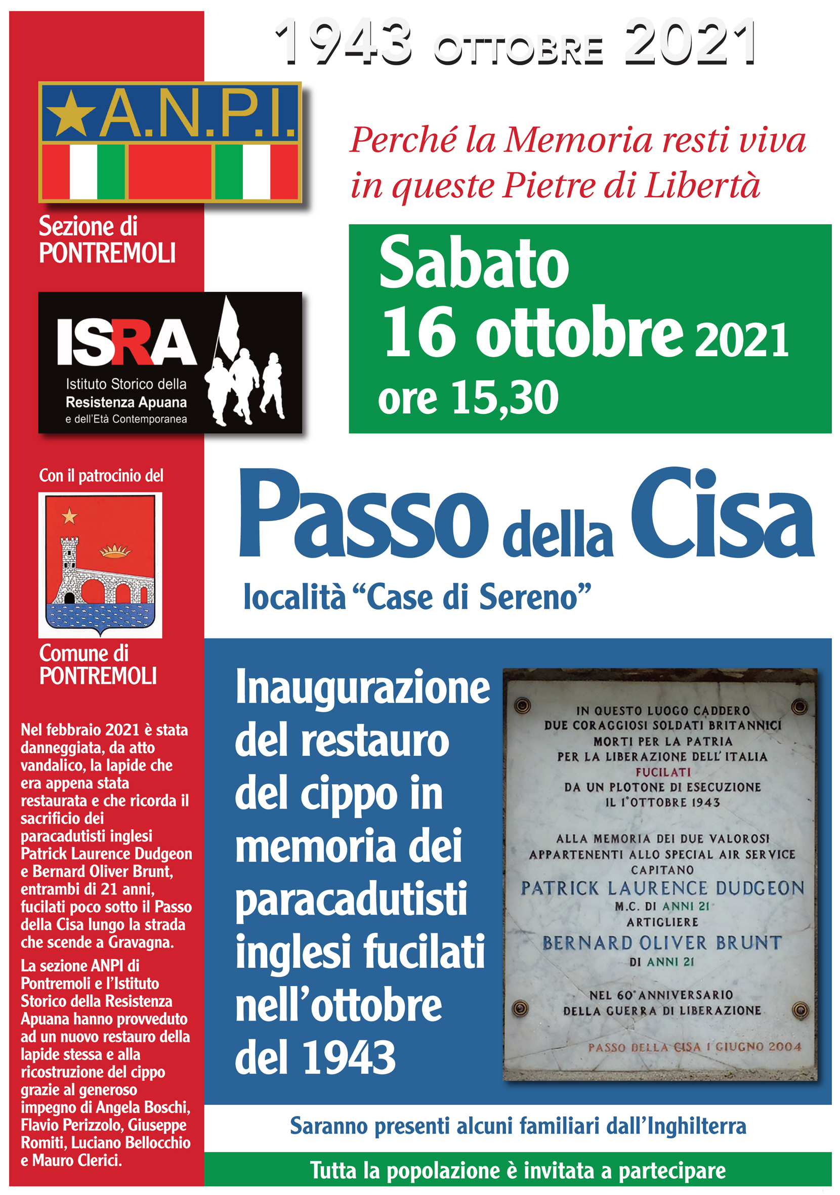 Il restauro di un cippo dedicato a 2 militari inglesi Il restauro di un cippo dedicato a 2 militari inglesi