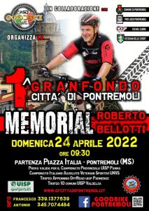 Il manifesto di presentazione della prima Granfondo Città di Pontremoli Memorial Roberto Bellotti
