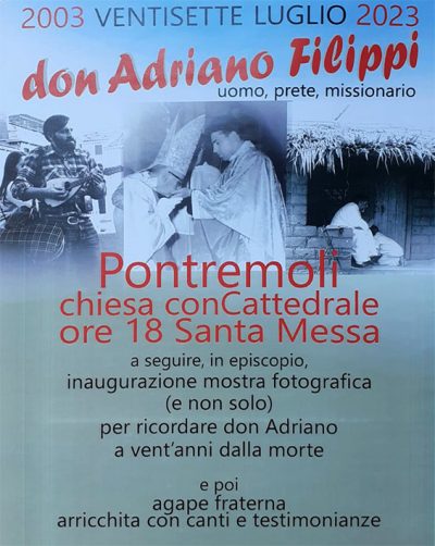 Locandina dell'evento in memoria di don Adriano Filippi