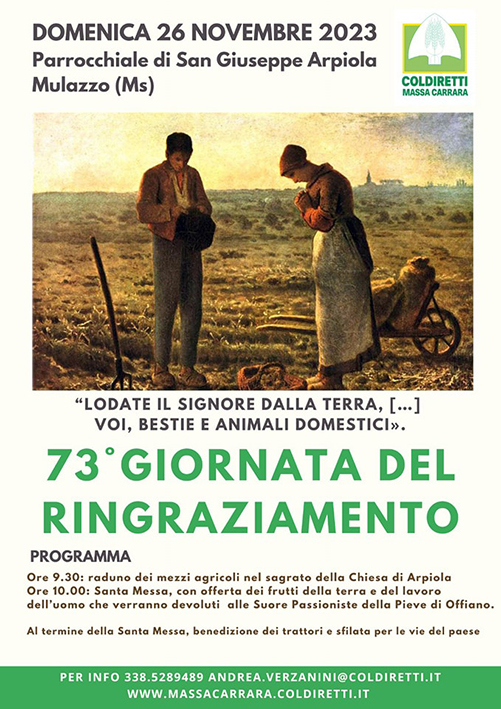 Domenica 26 novembre Giornata del Ringraziameno ad Arpiola di Mulazzo Domenica 26 novembre Giornata del Ringraziameno ad Arpiola di Mulazzo