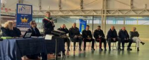 Un momento dell'incontro degli operatori di Polizia al Palazzetto di Quercia, con i saluti del sindaco di Aulla, Roberto Valettini