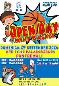 Locandina dell'Open day della Polisportiva Pontremolese dedicata al Minibasket