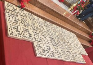 Uno dei tavoli che accoglievano le marmette benedette nel corso della celebrazione e che saranno collocate nel tempio
