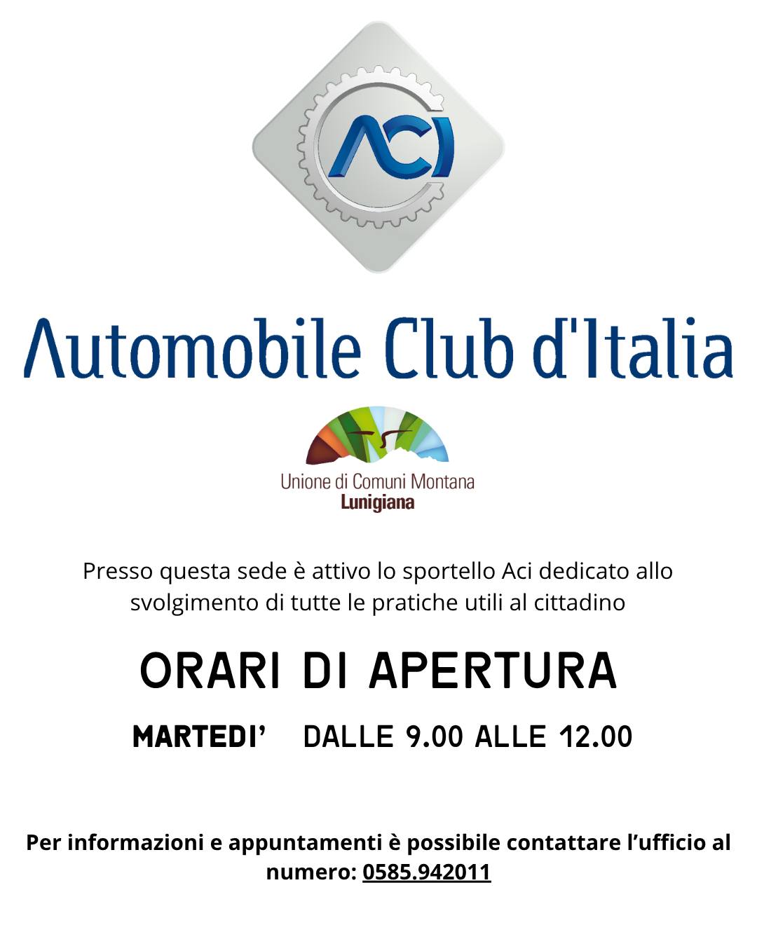 Fivizzano: attivo sportello ACI presso l’Unione di Comuni