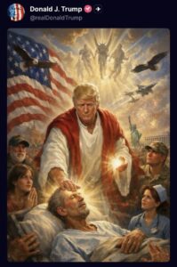 L'immagine pubblicata dal presidente Donald Trump in cui viene raffigurato come un "guaritore"
