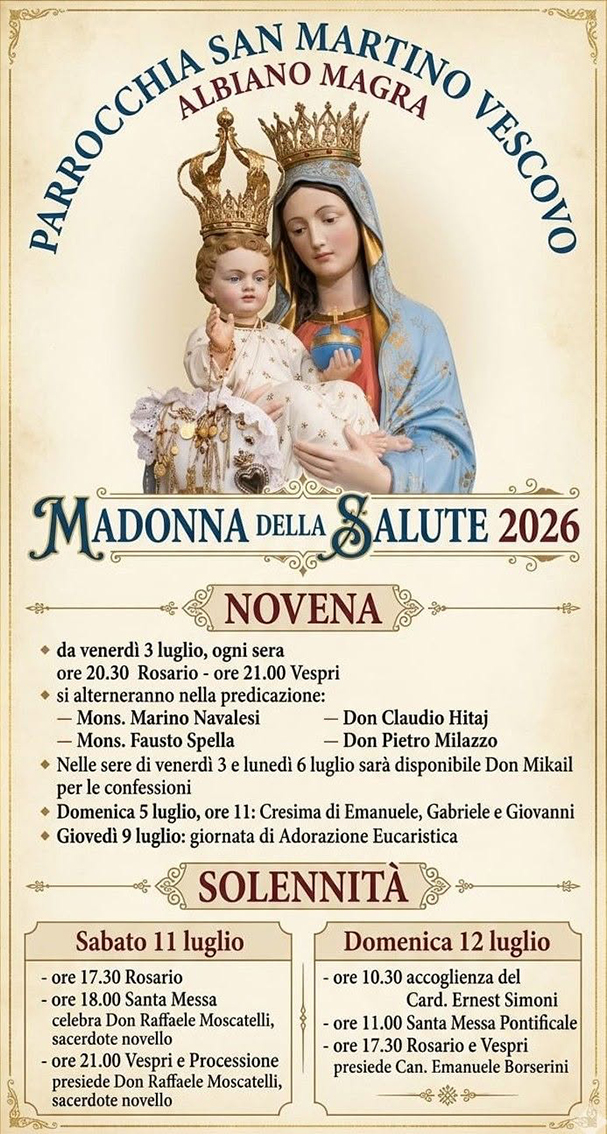 Festa in onore della Madonna della Salute: il card. Simoni ad Albiano Magra