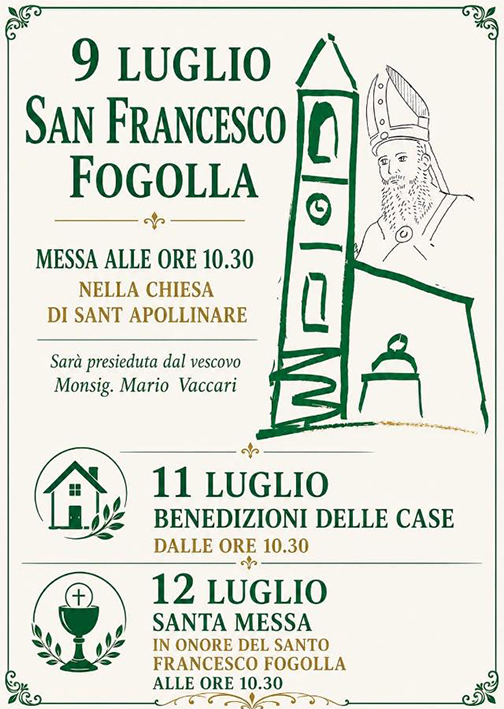A Montereggio le celebrazioni  in onore di San Francesco Fogolla,  vescovo e martire in Cina
