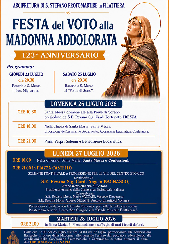 Filattiera rinnova il voto alla Madonna Addolorata con il card. Angelo Bagnasco