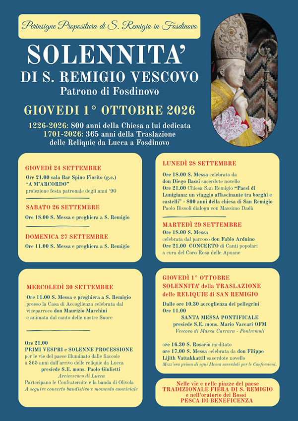 A Fosdinovo solenni festeggiamenti in onore del patrono San Remigio